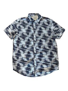 Calvin Klein Shirt Men M Blue White Abstract Tie Dye Pattern Short Sleeve Button